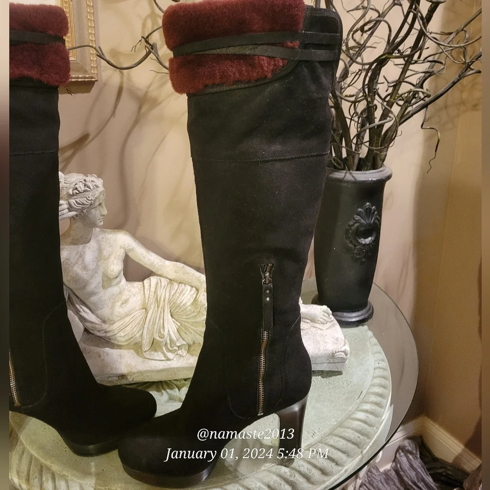 Ugg Ophira Suede Over The Knee Boots Lamb Fur Cuff Designer Heeled Boot #680